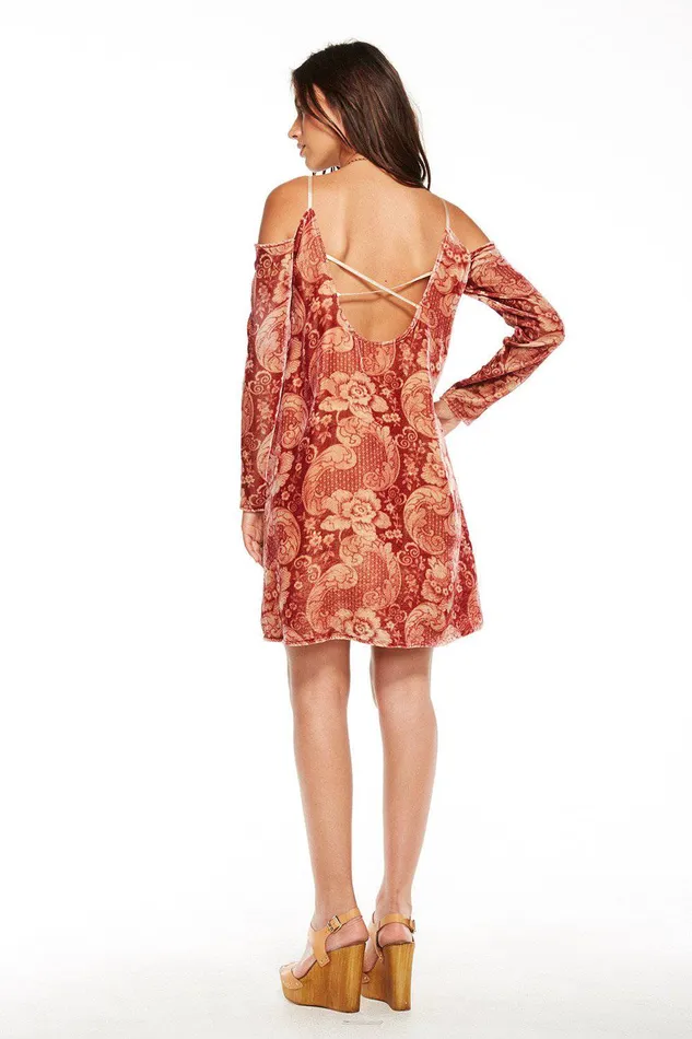 Loungewear Womens VINTAGE TAPESTRY VELVET STRAPPY COLD SHOULDER LONG SLEEVE HI Chaser Brand