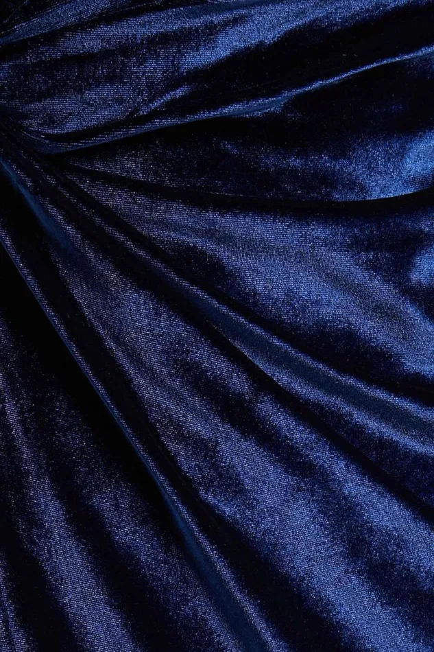 Loving Blind Midi Dress 8211 Draped Thigh Split Dress In Navy Velvet Women Showpo Curve Clothes