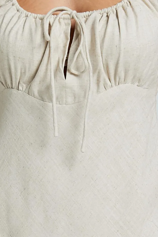 Lucas Midi Dress 8211 Ruched Bust Linen Look Dress In Natural Women Showpo Dresses