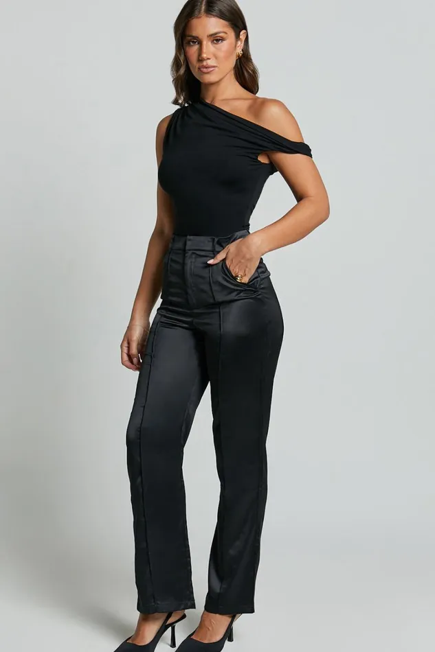 Luella Pants 8211 Satin Straight Leg Tailored Trousers In Black Women Showpo Pants