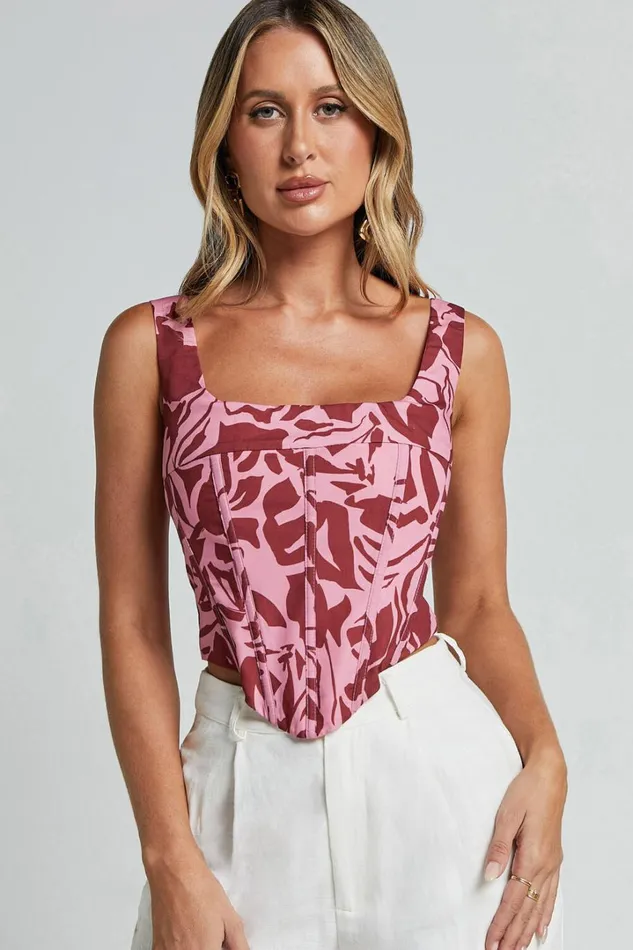Lydie Top 8211 Panelled Corset Top In Whirlind Print Women Showpo Tops