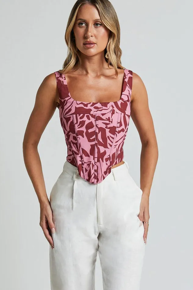 Lydie Top 8211 Panelled Corset Top In Whirlind Print Women Showpo Tops