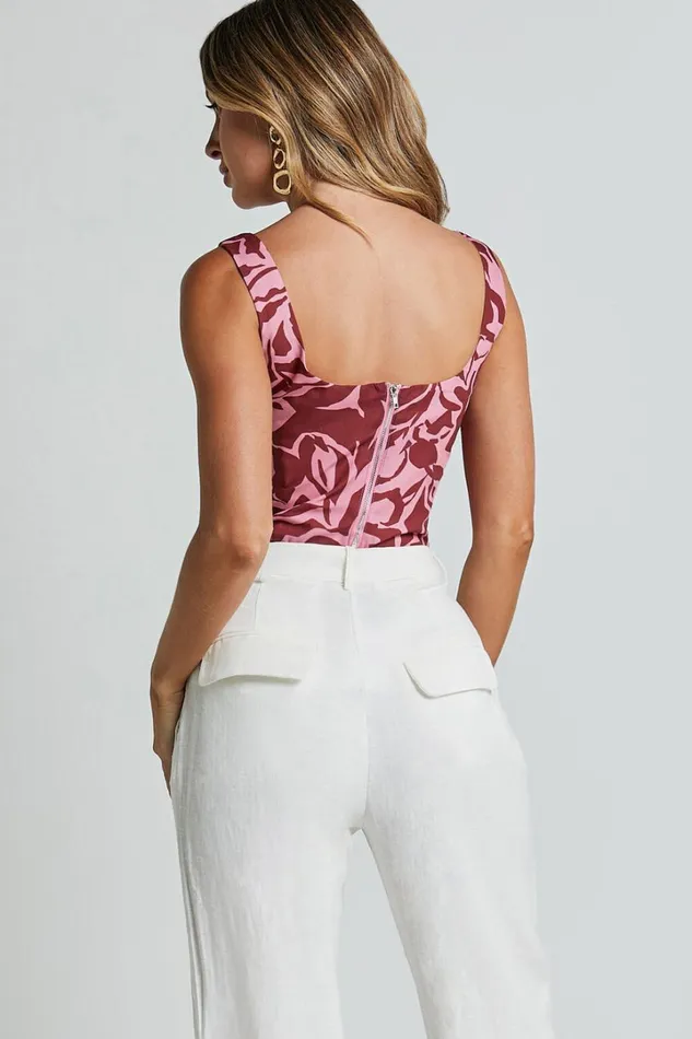 Lydie Top 8211 Panelled Corset Top In Whirlind Print Women Showpo Tops