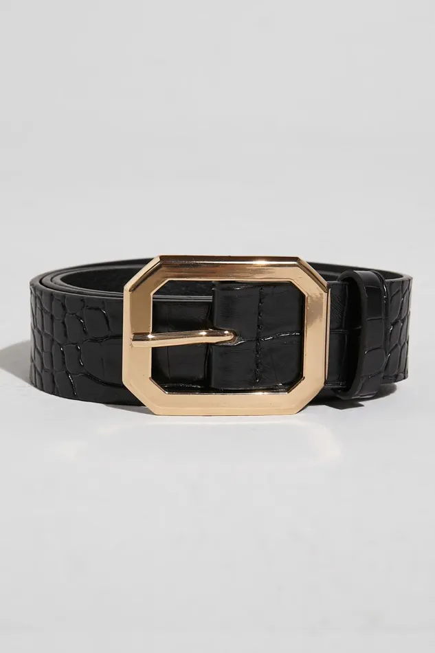 Mason Croc Square Buckle Belt In Black Women Showpo Belts