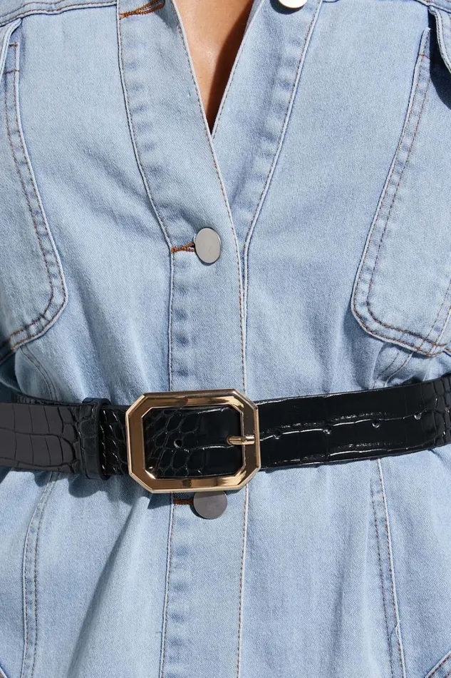Mason Croc Square Buckle Belt In Black Women Showpo Belts