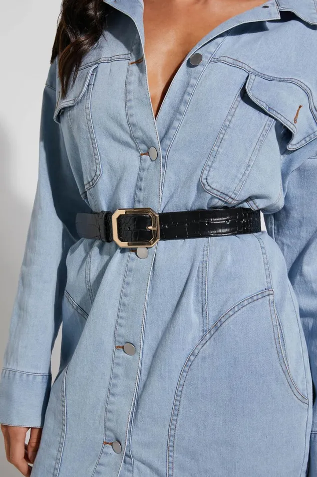 Mason Croc Square Buckle Belt In Black Women Showpo Belts