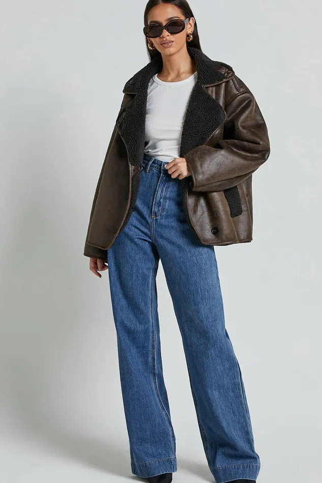 Matilda Jacket 8211 PU Borg Collar Jacket In Brown Women Showpo Jackets and Coats