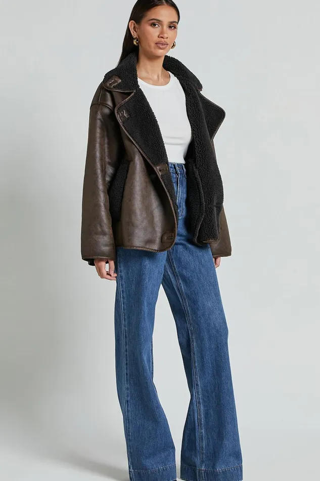 Matilda Jacket 8211 PU Borg Collar Jacket In Brown Women Showpo Jackets and Coats