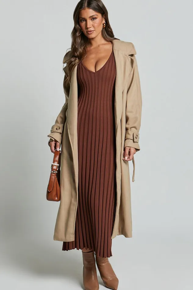 Maya Midi Knit Dress 8211 Sleeveless V Neck Knited Dress In Dark Chocolate Women Showpo Maternity Clothes
