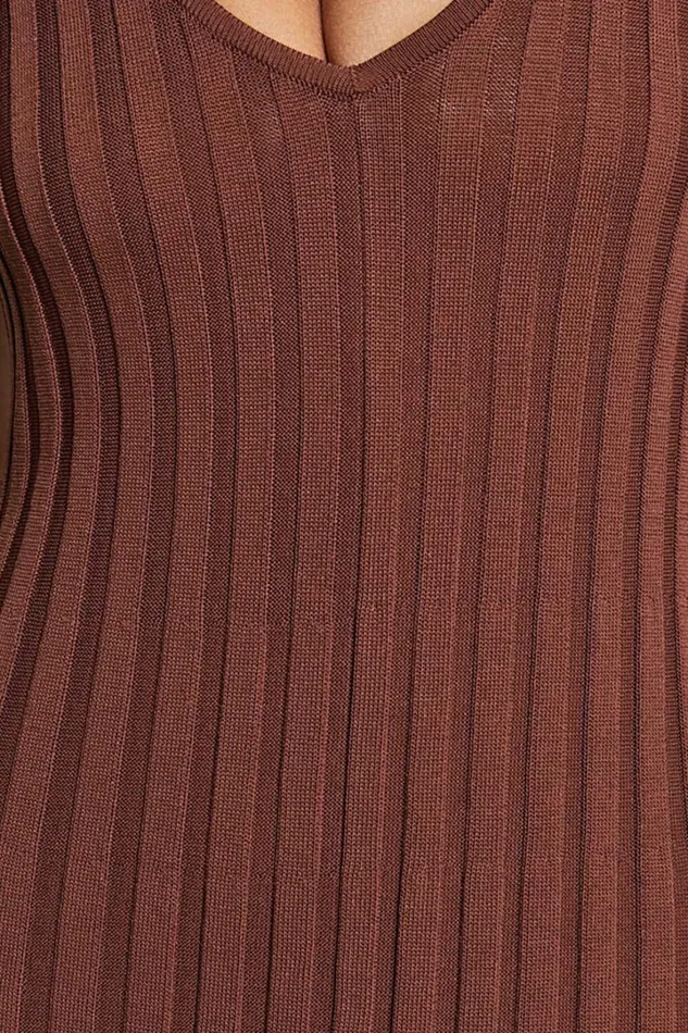 Maya Midi Knit Dress 8211 Sleeveless V Neck Knited Dress In Dark Chocolate Women Showpo Maternity Clothes