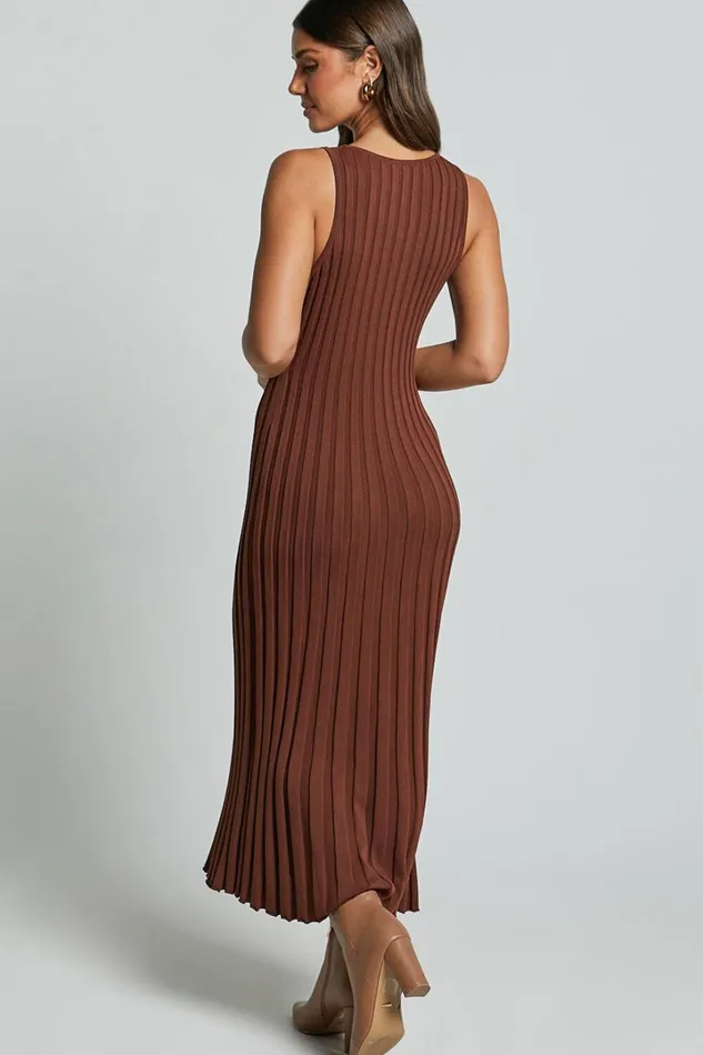 Maya Midi Knit Dress 8211 Sleeveless V Neck Knited Dress In Dark Chocolate Women Showpo Maternity Clothes