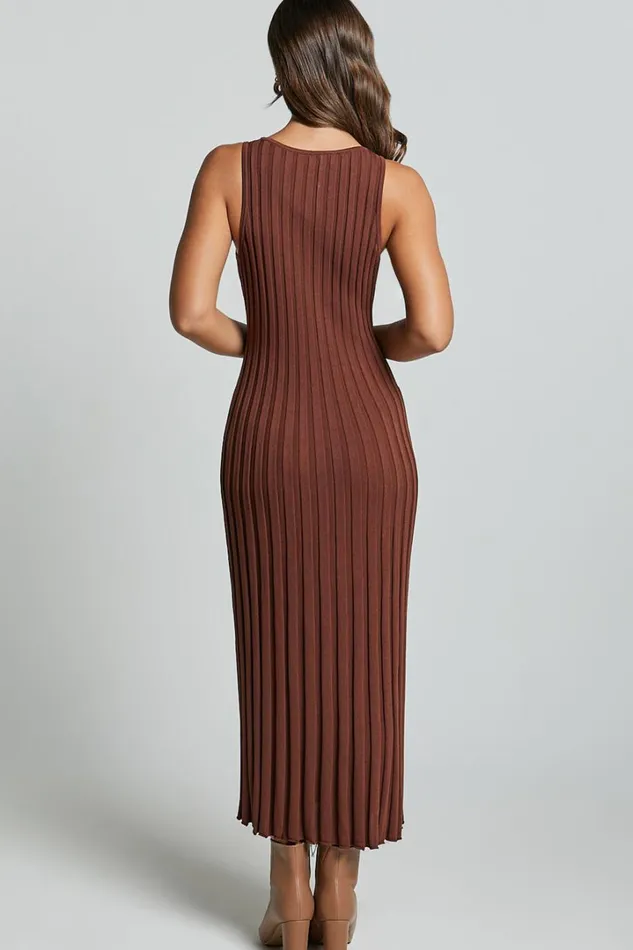 Maya Midi Knit Dress 8211 Sleeveless V Neck Knited Dress In Dark Chocolate Women Showpo Maternity Clothes