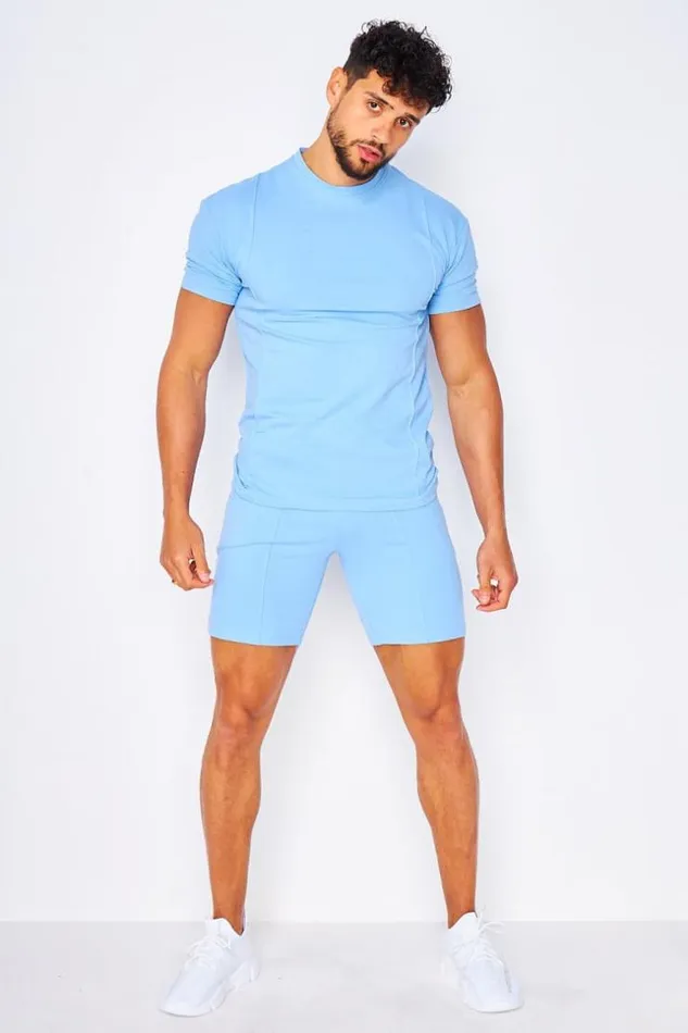 Men 2 Piece CoOrd Set TShirt Shorts In Blue Bleuclair Brentiny Paris Top Bottom Sets