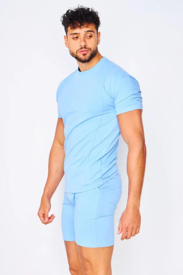 Men 2 Piece CoOrd Set TShirt Shorts In Blue Bleuclair Brentiny Paris Top Bottom Sets