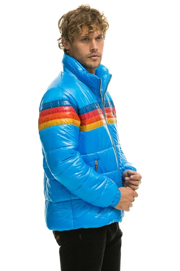 Men 4 STRIPE LUXE TRAVELER JACKET 8211 GLOSSY BLUE Aviator Nation Outerwear Men 4 STRIPE LUXE TRAVELER JACKET 8211 GLOSSY BLUE Aviator Nation Outerwear