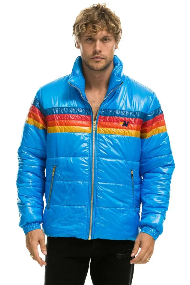 Men 4 STRIPE LUXE TRAVELER JACKET 8211 GLOSSY BLUE Aviator Nation Outerwear Men 4 STRIPE LUXE TRAVELER JACKET 8211 GLOSSY BLUE Aviator Nation Outerwear