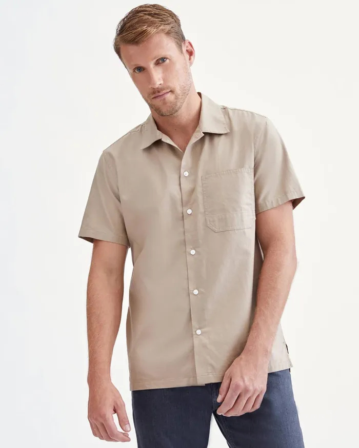 Men 7 For All Mankind Shirts Lightweight Poplin Shirt In Tan