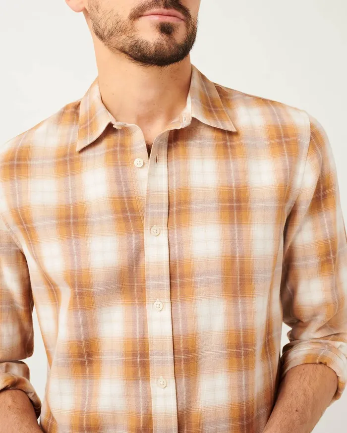 Men 7 For All Mankind Shirts Long Sleeve Plaid Shirt In Yellow White Plaid
