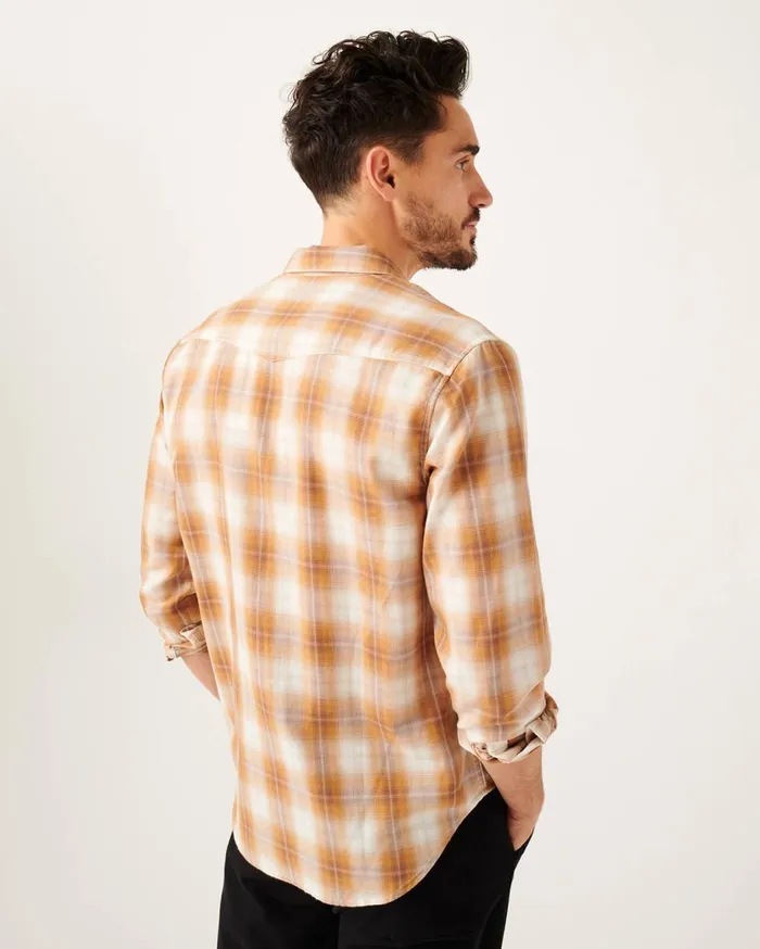 Men 7 For All Mankind Shirts Long Sleeve Plaid Shirt In Yellow White Plaid