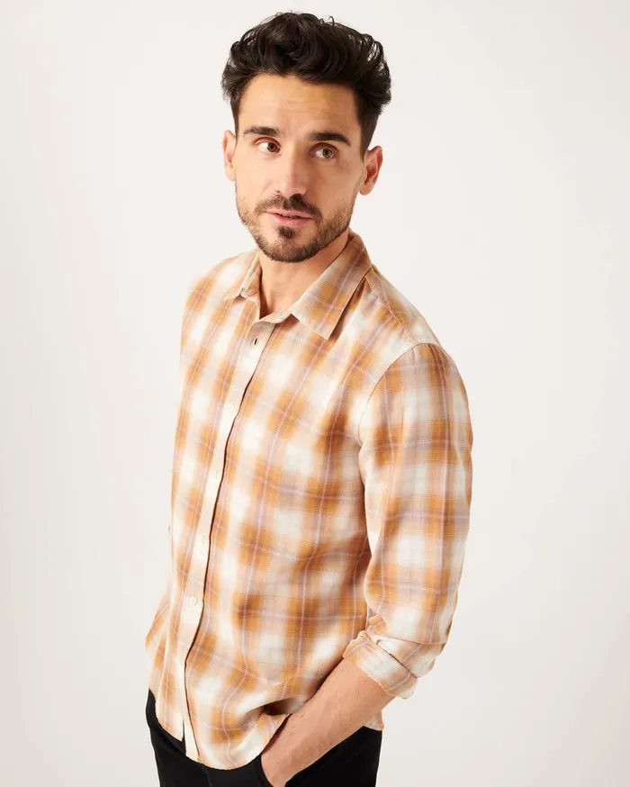 Men 7 For All Mankind Shirts Long Sleeve Plaid Shirt In Yellow White Plaid