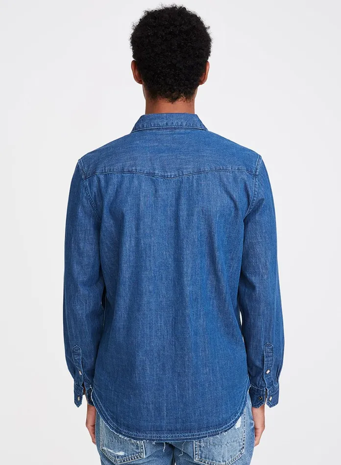 Men 7 For All Mankind Shirts Sawtooth Pocket Shirt In Medium Indigo