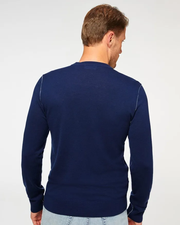 Men 7 For All Mankind Sweaters Contrast Linking Crewneck Sweater In Navy