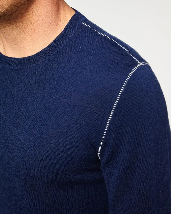 Men 7 For All Mankind Sweaters Contrast Linking Crewneck Sweater In Navy