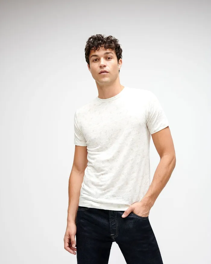 Men 7 For All Mankind Tees Linen Crewneck Tee In WhiteStone Triangle Print