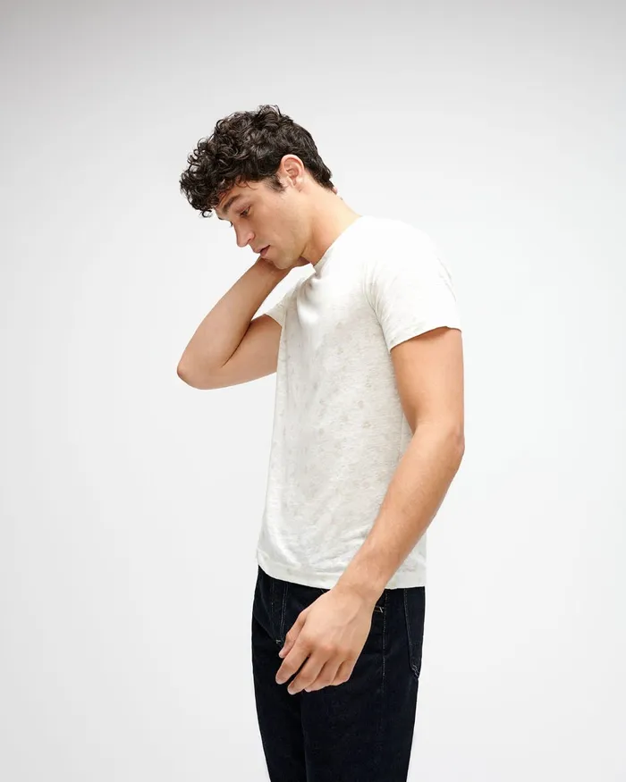Men 7 For All Mankind Tees Linen Crewneck Tee In WhiteStone Triangle Print
