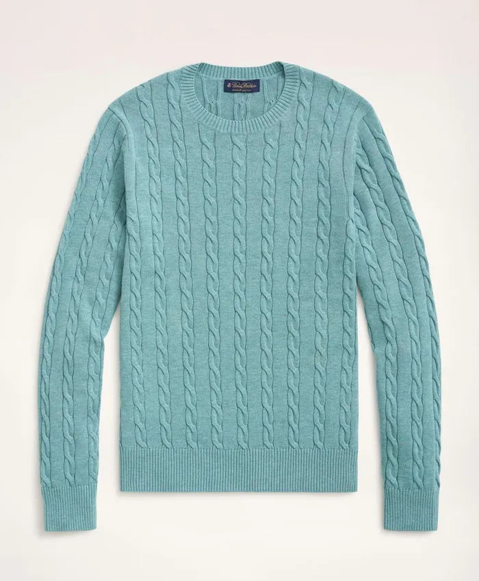 Men Big and Tall Supima Cotton Cable Crewneck Sweater Turquoise Brooks Brothers Sweaters Men Big and Tall Supima Cotton Cable Crewneck Sweater Turquoise Brooks Brothers Sweaters