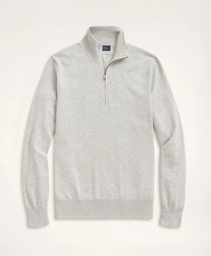 Men Big and Tall Supima Cotton HalfZip Sweater Grey Heather Brooks Brothers Sweaters