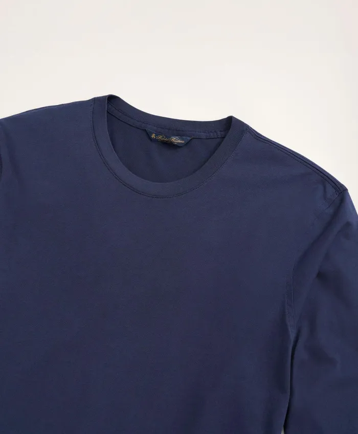 Men Big and Tall Supima Cotton LongSleeve Logo TShirt Navy Brooks Brothers TShirts and Sweats