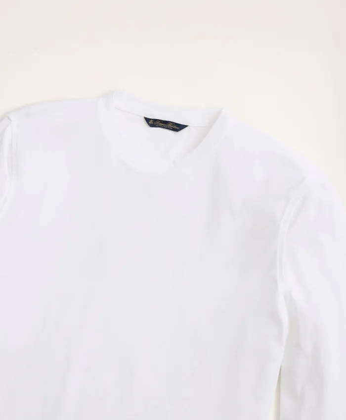 Men Big and Tall Supima Cotton LongSleeve Logo TShirt White Brooks Brothers TShirts and Sweats