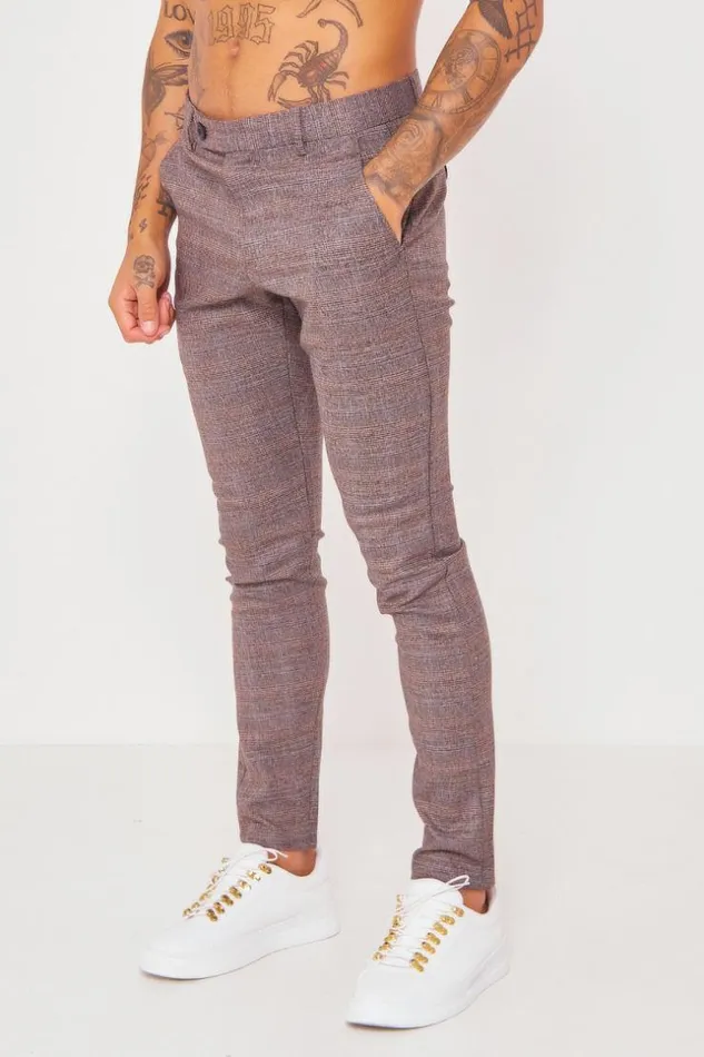 Men Black Chino Trousers With Tone On Tone Check Pattern Black Brentiny Paris Pants