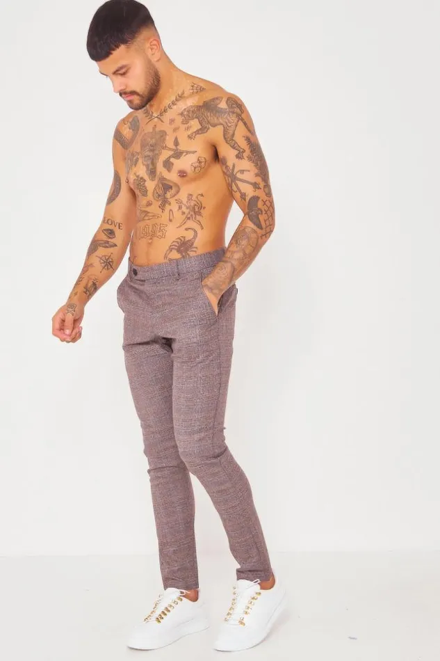 Men Black Chino Trousers With Tone On Tone Check Pattern Black Brentiny Paris Pants