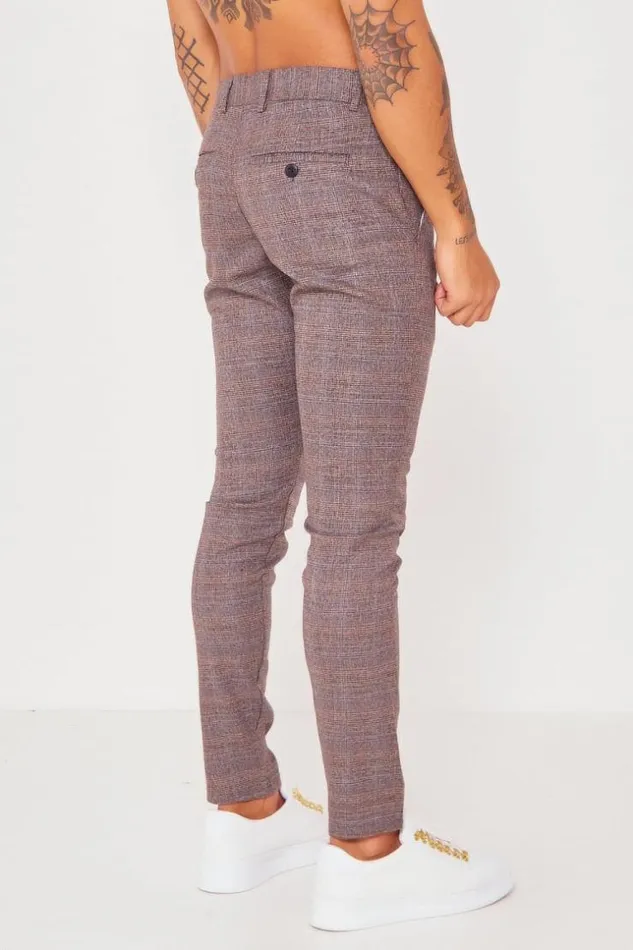 Men Black Chino Trousers With Tone On Tone Check Pattern Black Brentiny Paris Pants