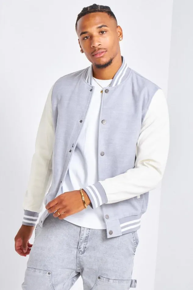 Men Bomber Gris En Simili Cuir Et Laine Grey Brentiny Paris Jackets