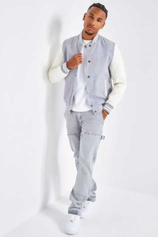 Men Bomber Gris En Simili Cuir Et Laine Grey Brentiny Paris Jackets
