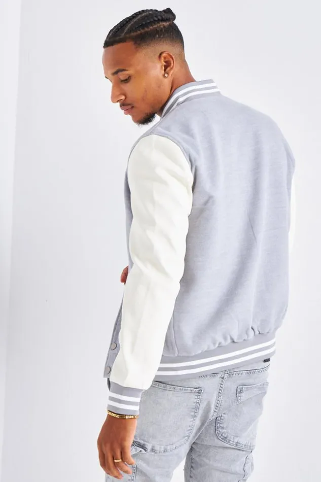 Men Bomber Gris En Simili Cuir Et Laine Grey Brentiny Paris Jackets