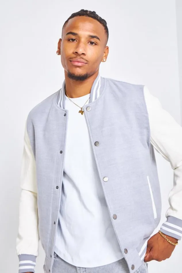 Men Bomber Gris En Simili Cuir Et Laine Grey Brentiny Paris Jackets