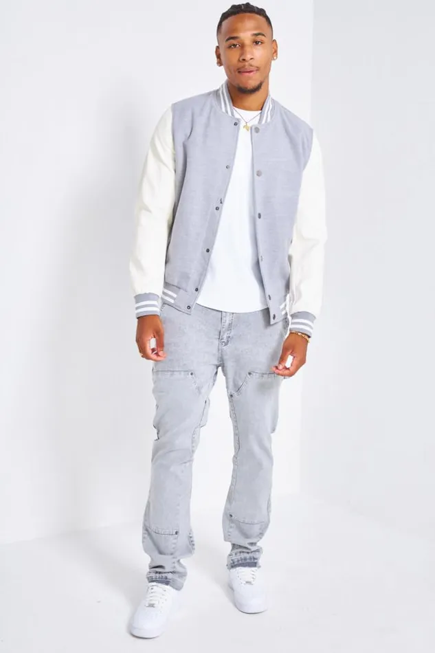 Men Bomber Gris En Simili Cuir Et Laine Grey Brentiny Paris Jackets
