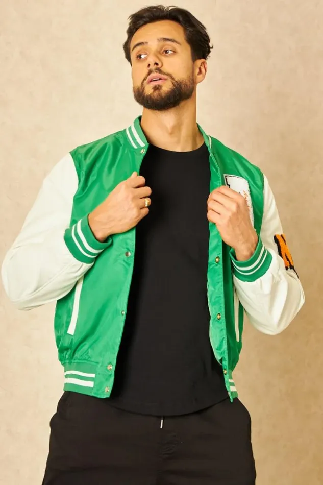Men Bomber Vert Inscriptions 034 A and Ny 034 Green Brentiny Paris Jackets