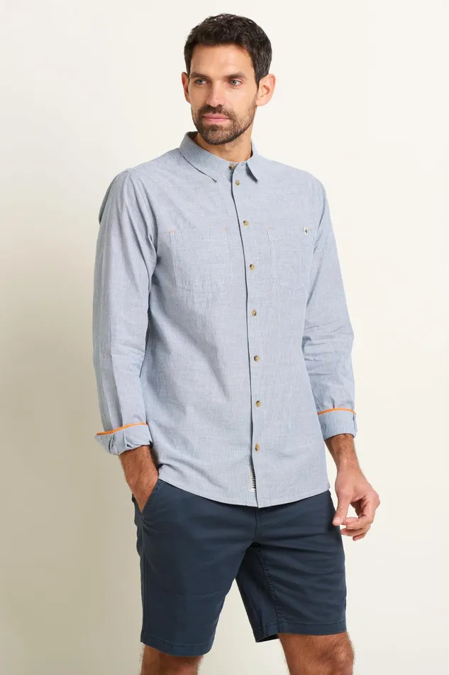 Men Brakeburn Shirts Blue Stripe Long Sleeve Shirt