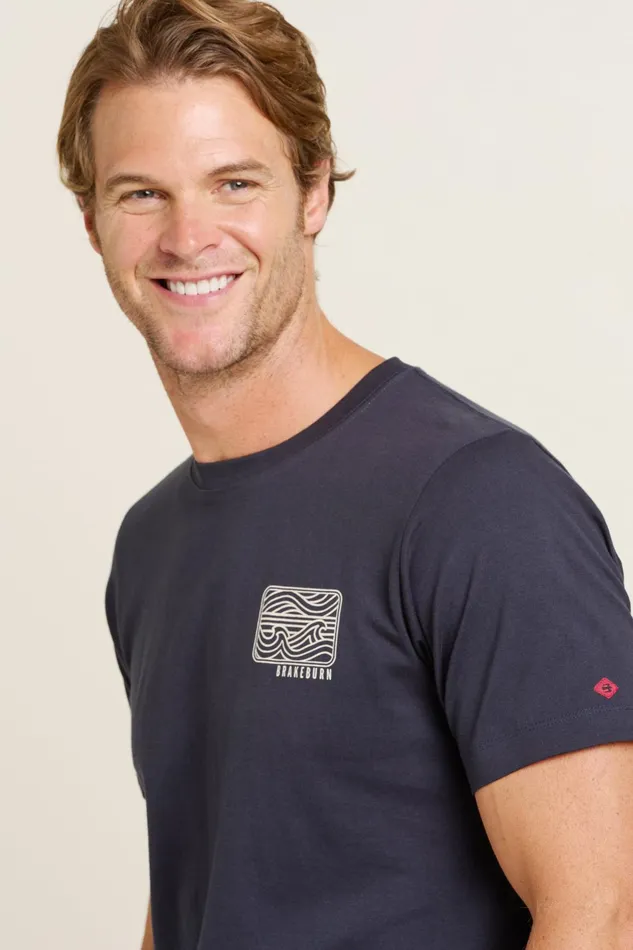 Men Brakeburn TShirts Navy Linear Waves Tee