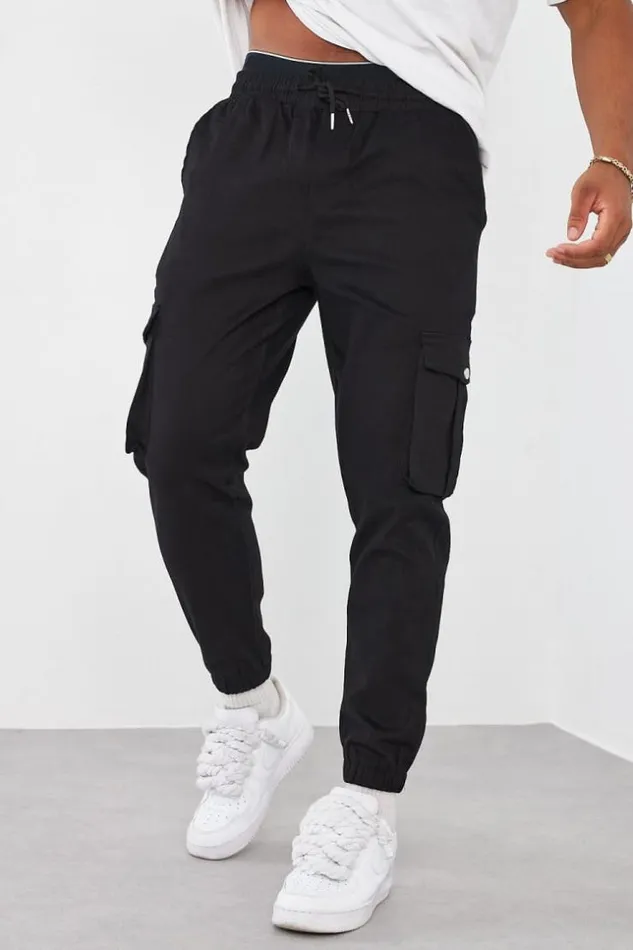 Men Cargo Joggers In Black Black Brentiny Paris Pants