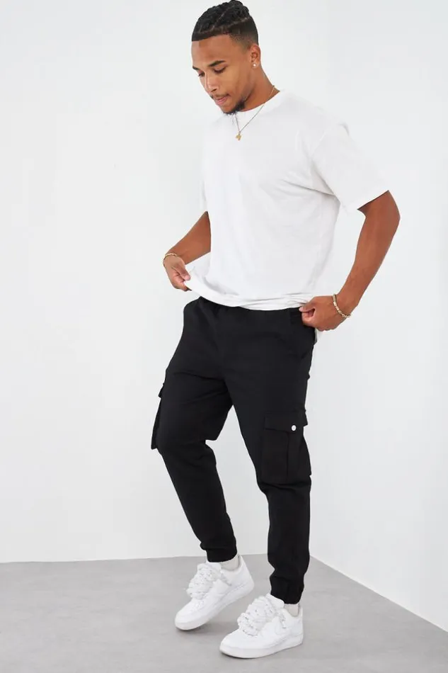 Men Cargo Joggers In Black Black Brentiny Paris Pants