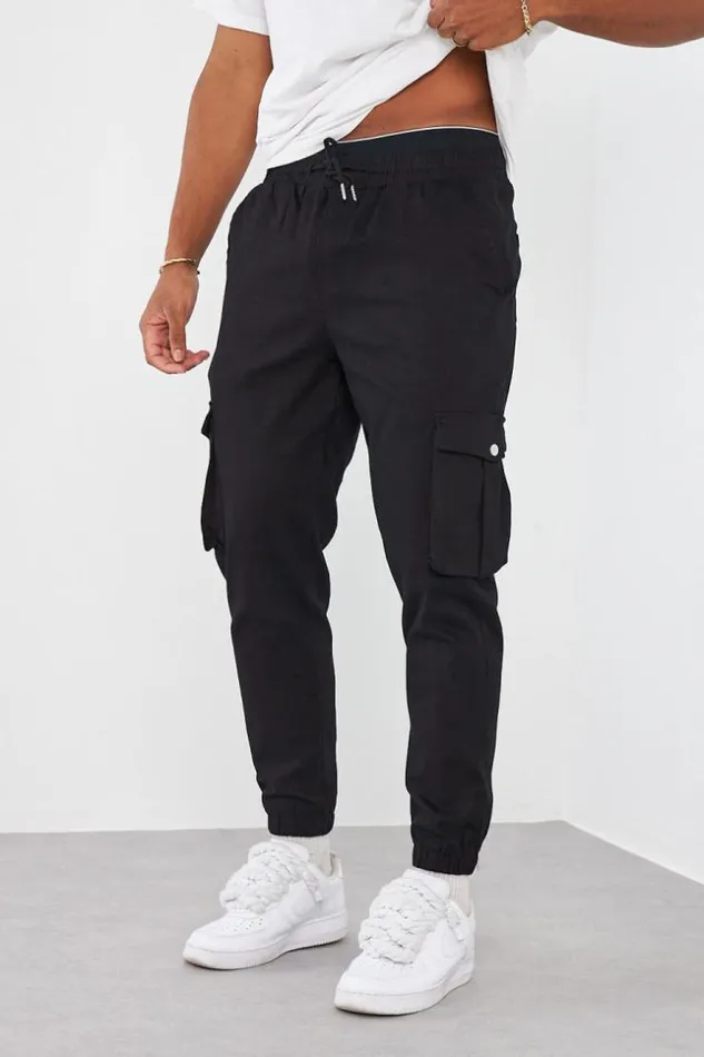 Men Cargo Joggers In Black Black Brentiny Paris Pants