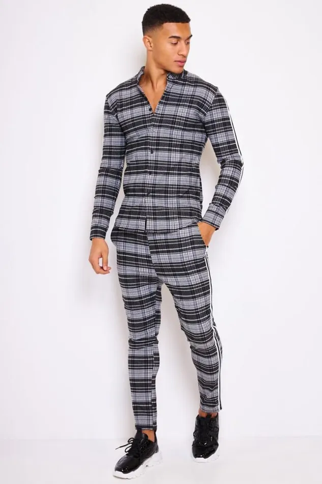 Men Checked Side Stripe Shirt In Black Black Brentiny Paris Shirts