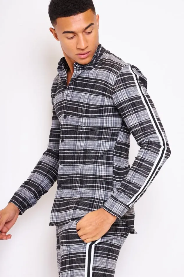 Men Checked Side Stripe Shirt In Black Black Brentiny Paris Shirts
