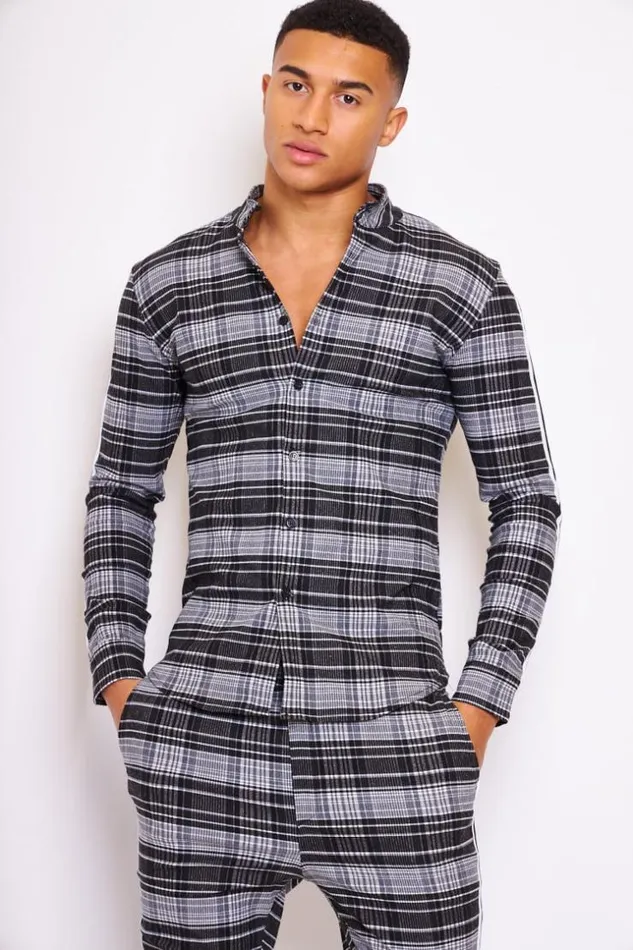 Men Checked Side Stripe Shirt In Black Black Brentiny Paris Shirts